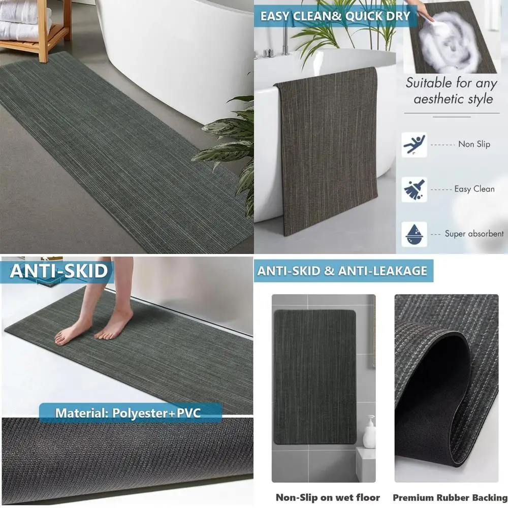 

custom-sized rubber non-slip, quick-drying, super absorbent thin bath rugs, door-fit, washable bathroom floor mats