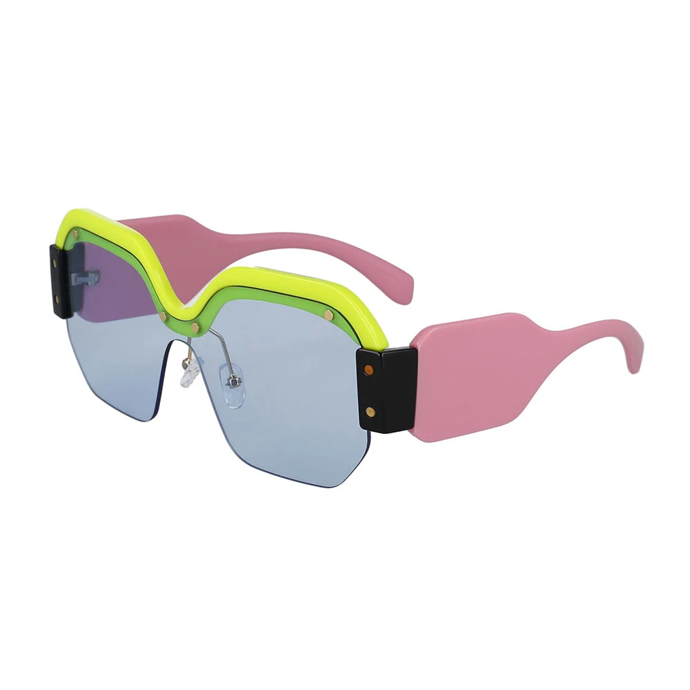 45341 Lady Trend Quadratische Halbrahmen-Sonnenbrille, große Größe, Cat-Eye-Nieten-Schutzbrille, Designer-Sonnenschutz mit Farbverlauf und Spiegel – Detail 14
