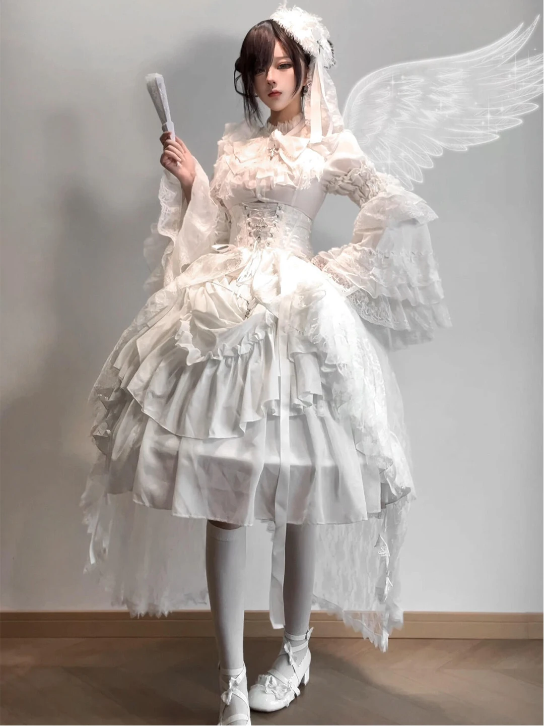 Elegant White Gothic Style Lolita Skirt with Waist Seal And Sleeves Lifted Ultra Luxury Forbidden Fashion Women's Set