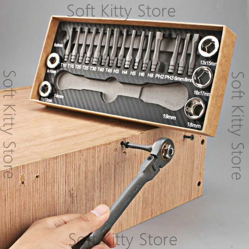 Multifunctional Ratchet Spanner Wrench Set Flexible Head Ratchet Double Box Wrench Socket Screwdriver Bits Auto Repairing Tool