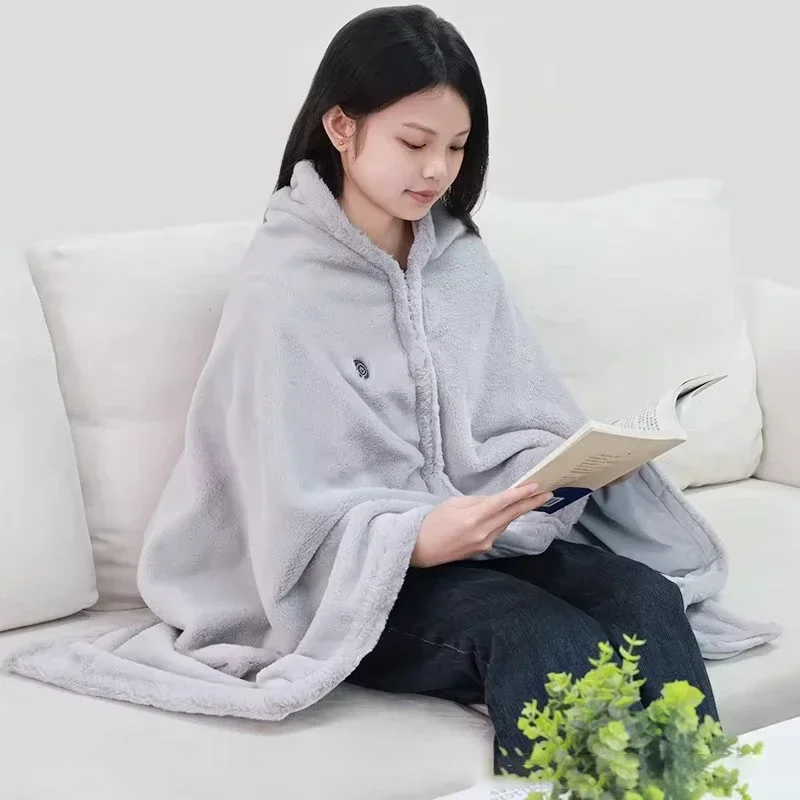 USB Electric Heating Shawl Blanket Soft Rabbit Hair 3 Temperature Timer 150x80cm Winter Warm Wrap for Office Nap Home Use Grey