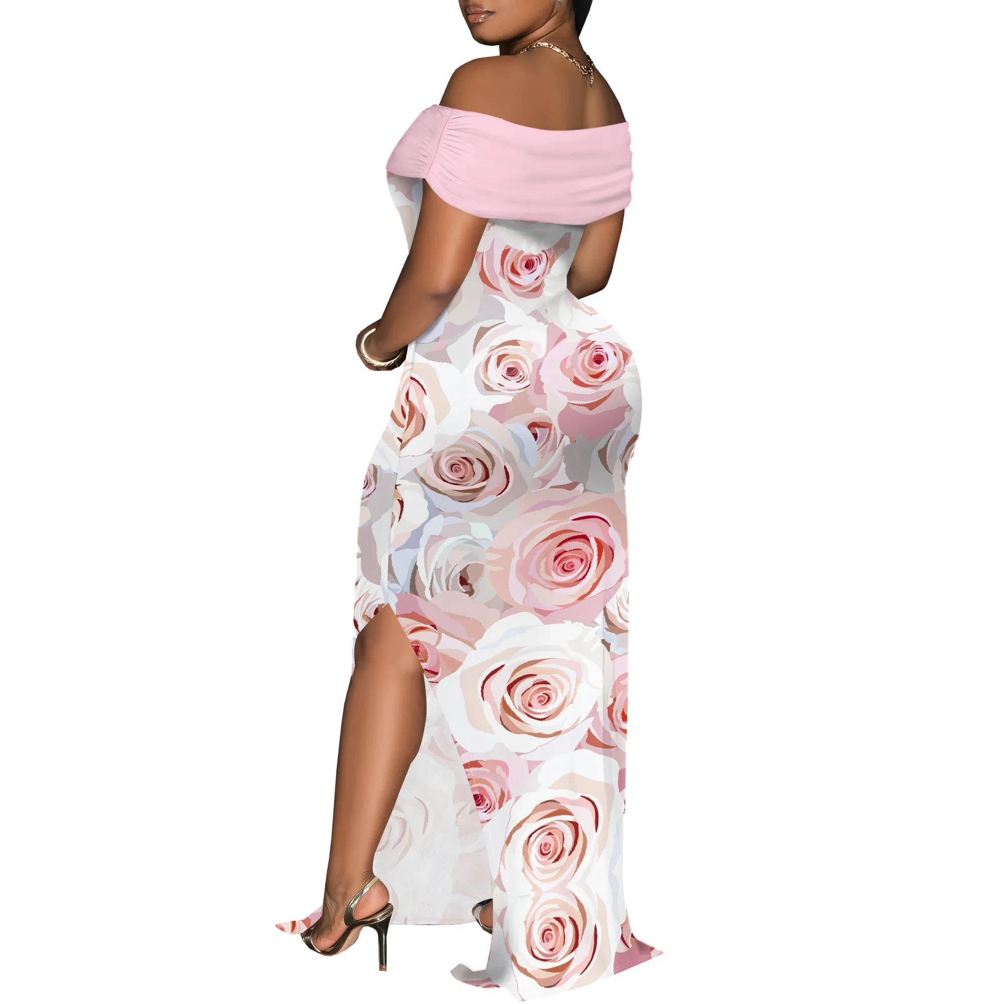 Off Shoulder Maxi Dress Pastel Tie Dye Gradient Print Bodycon Summer Holiday Wear