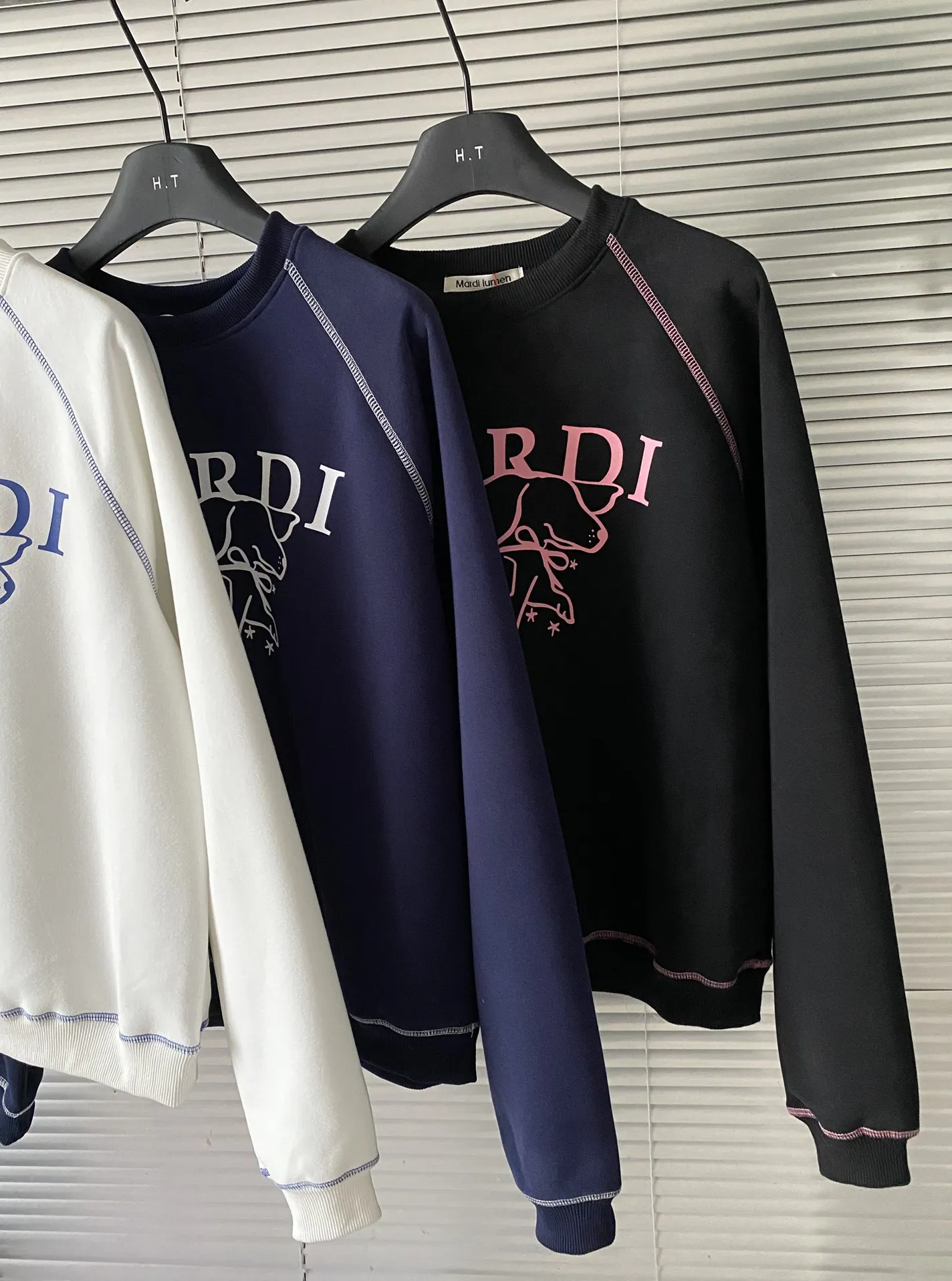 MARDI MERCREDI Women's Sweatshirts Dachshund Dog Graphic Crewneck Cotton Terry Pullover Contrast Stitch Casual Korean Fashion