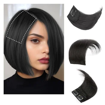 AOO Kunsthaarpolster-Clip in verlängertem Damen-Kurzschluss, gerade, zwei Clips, unsichtbares Haarspangen-Haarteil, Damenperücke