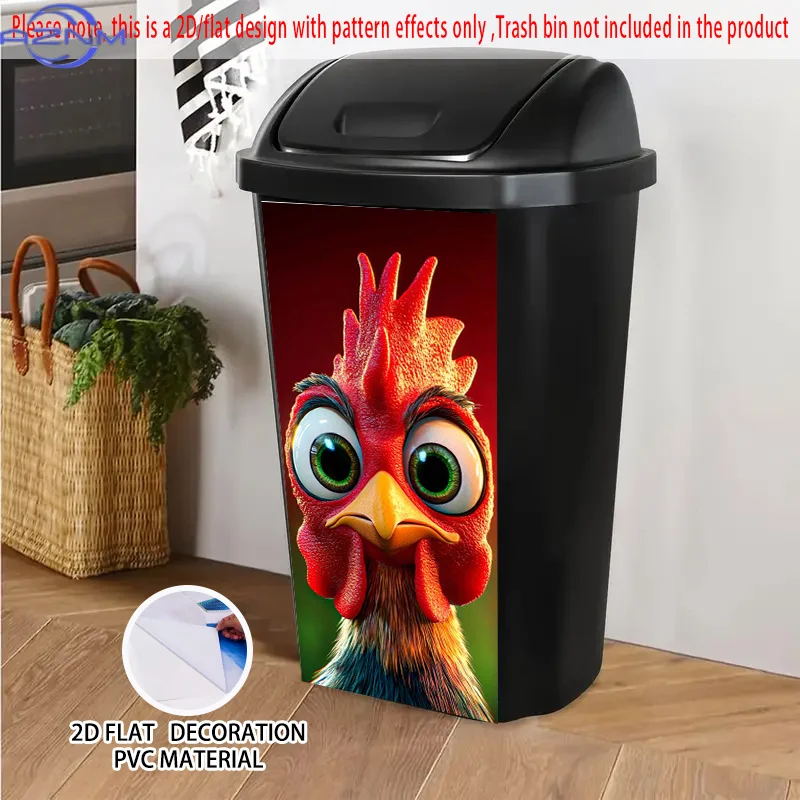 Expressive Rooster 2 Pattern Self-Adhesive Dustbin Stickers, PVC Trash Can Decorative Stickers, Wheelie Bin Stickers,  Good fo