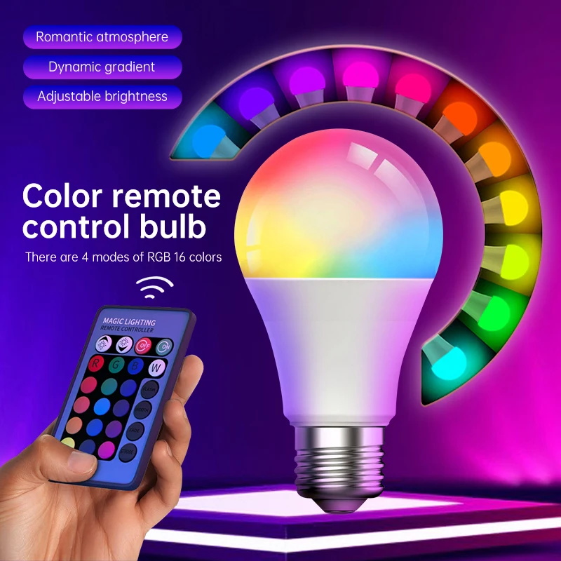 16 Colors RGB Bulb LED Multicolor Bulb E27 5W/7W/9W/12W Household Lighting Dimmable Remote Control Smart Lamp Atmosphere Light