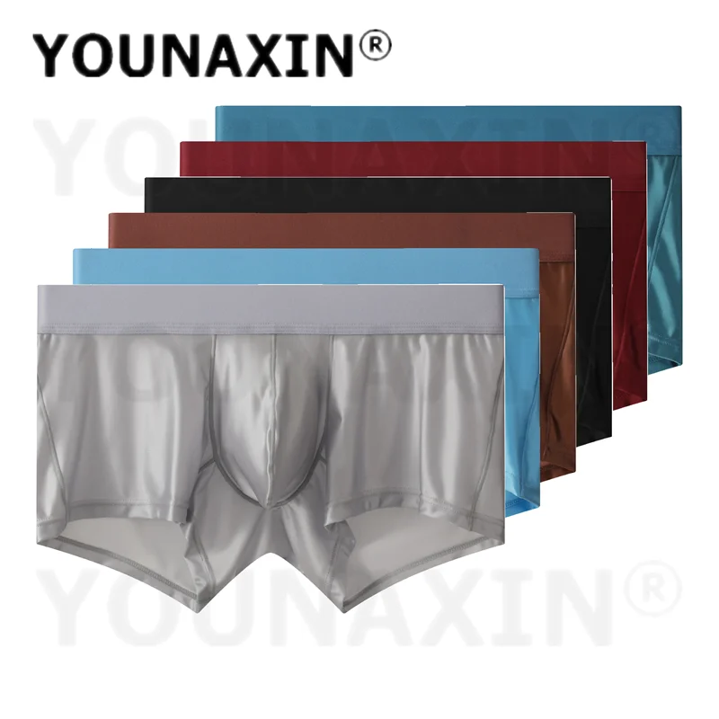 6 Pieces Men's Ice Silk Sexy Boxer Briefs Breathable Soild Color Low Rise Underwear M L XL 2XL