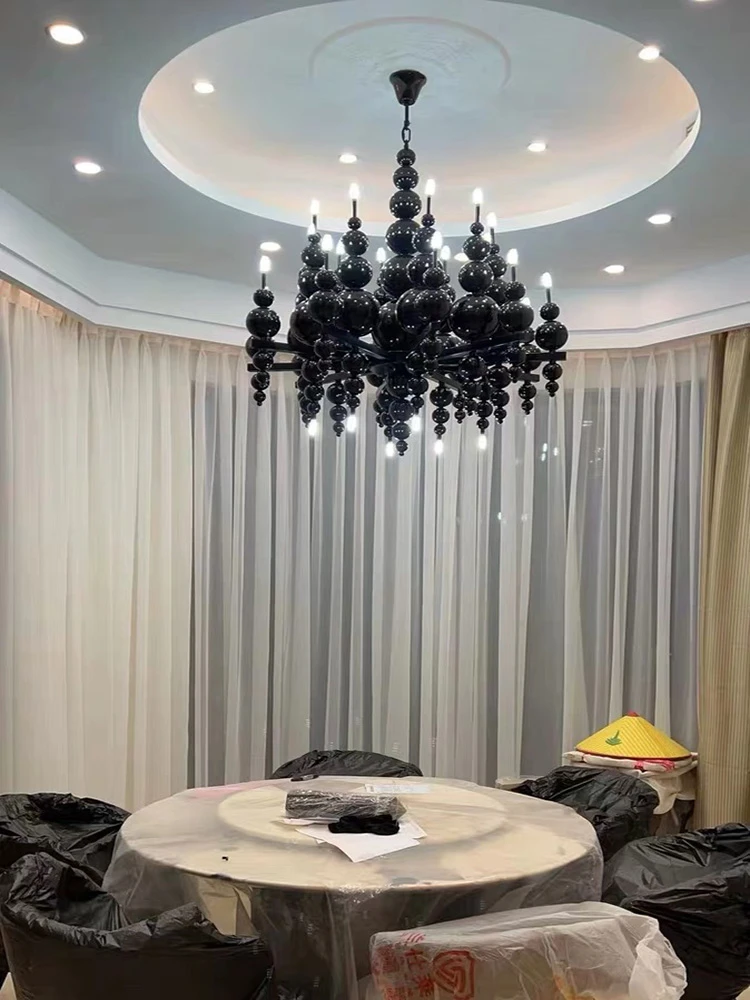 

Post-Modern Black Pendant Chandelier Lights For Dining Room Kitchen Living Room Bedroom Creative Black Gourd Ceiling Chandelier