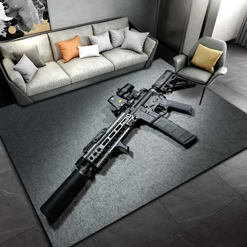 Rifle Area Rug Pistol Revolver Gun Carpet Modern Weapons Rugs Living Room Bedroom Kitchen Doormat Bathroom Anti-slip Floor Mat