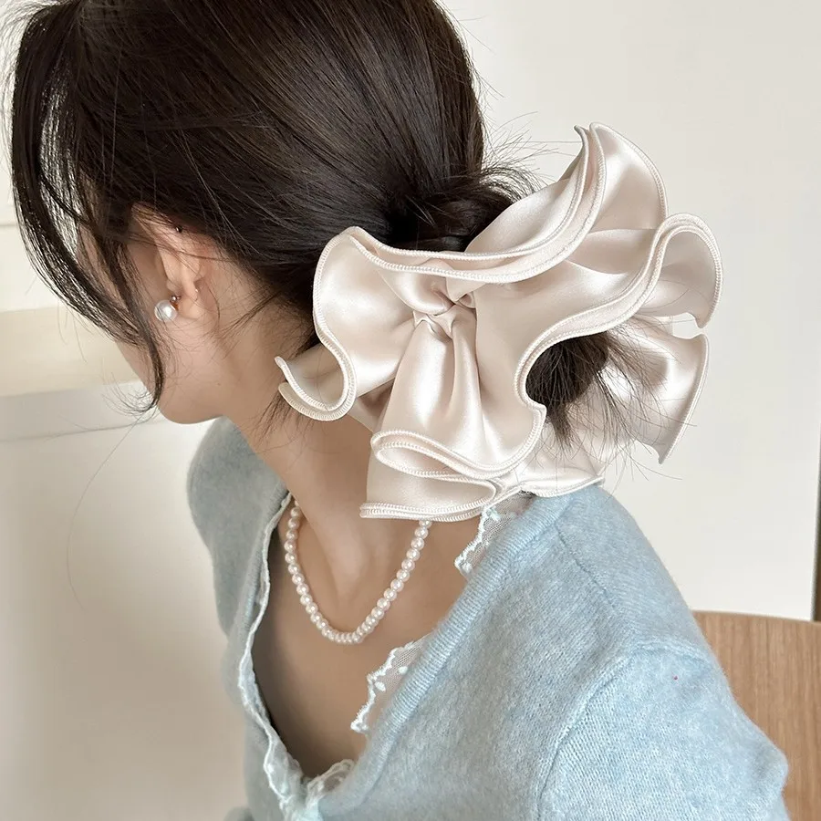 

Large Satin Scrunchie Ruffle Design Korean Soft Chic Ponytail Holder for Daily Home