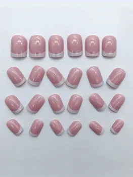 24片/套 短方形假指甲 女士可愛新娘愛心白色法式尖頭仿指甲 Y2K 按壓式假指甲用品 8 最佳銷售 法式美甲 - №1