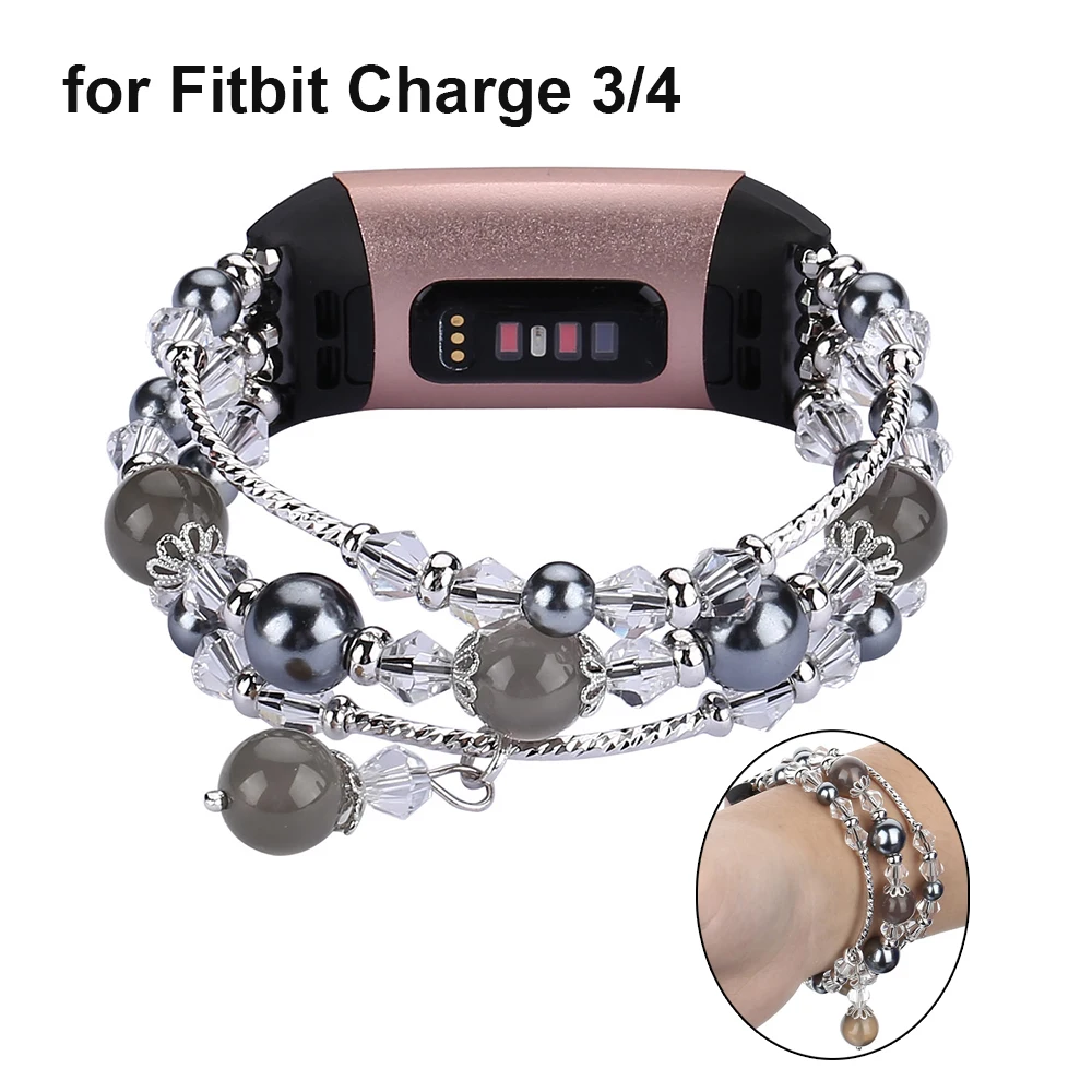 

Fashion Watch Strap for Fitbit Charge 4 3 Band for Women Charge 5/6 Wristbands with Jewelry Beads Bracelet for Fitbit Charge 6