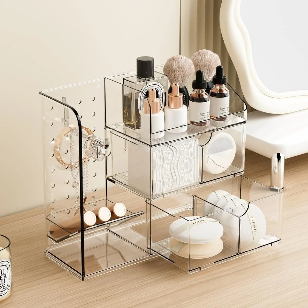 Organizer per Trucchi, Contenitore da Banco con Cassetti, Espositore per Cosmetici, Organizer da Toeletta e Porta Accessori per il Makeup