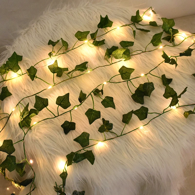 2/5/10M Seidenblätter Fake Creeper Green Leaf Ivy Vine LED-Lichterketten für Zuhause, Hochzeit, Hängegirlande, künstliche Pflanzen, Dekor – Detail 9