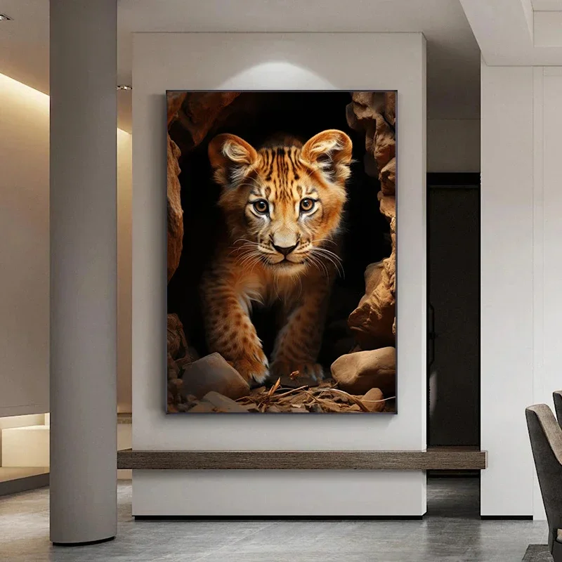 Frameless Wild Animal Elephant Giraffe Tiger Deer Sunset Landscape Posters and Prints Canvas Painting Wall Art Picture for Room