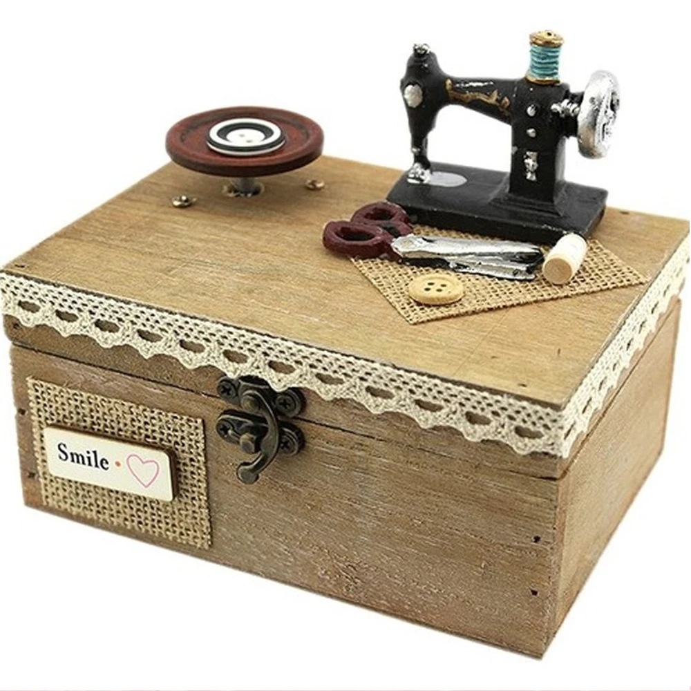 Wooden Sewing Machine Design Music Box