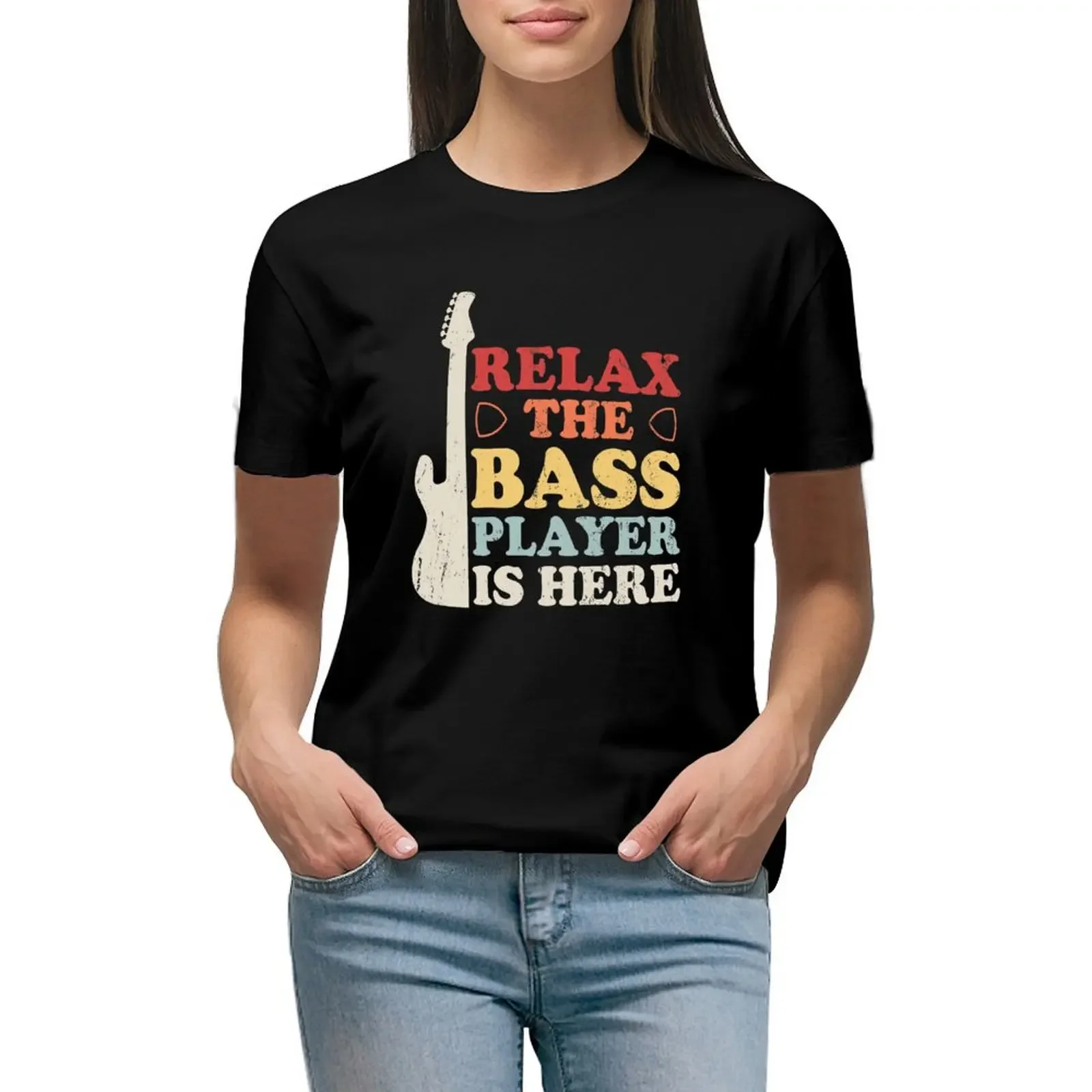 

Relax The Bass Player Is Here T-Shirt oversized hippie clothes t-shirt dress for Women long