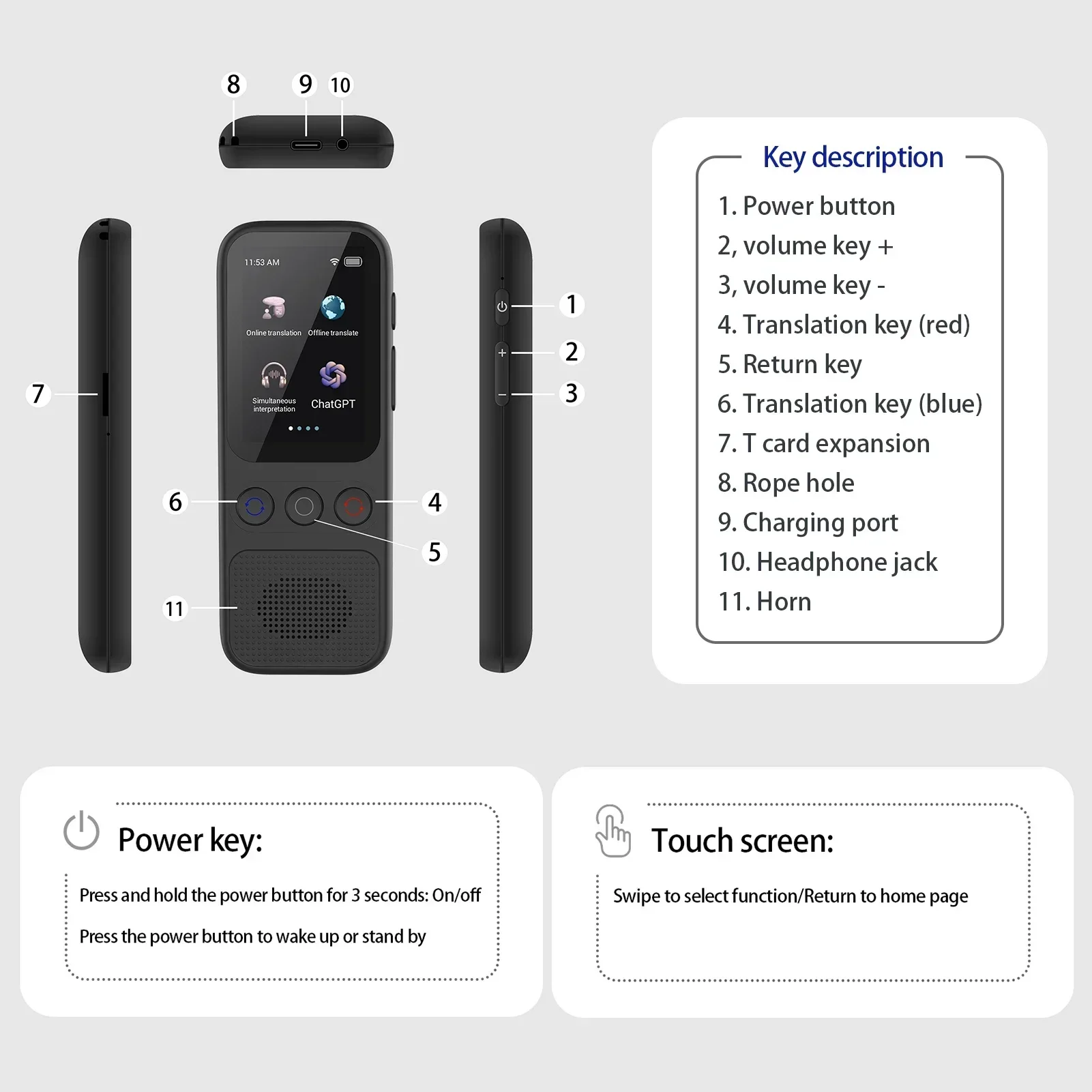 Appareil simultané de traduction de CampanAI, langue d'interprétation hors ligne, 138 langues, traduction vocale, S80 17