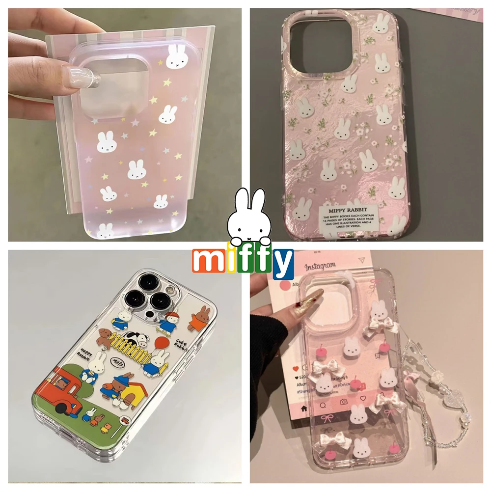 

Милый розовый яблоко Miffy с рисунком кролика, подвеска-цепочка с защитой от падения, чехол для телефона в стиле девушки, подходит для Iphone 16 Pro max