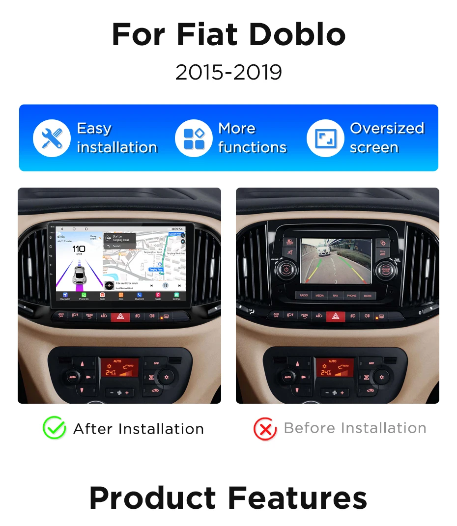 Junsun 360 ° Panoramakamera-Autoradio für Fiat Doblo 2015 - 2019, kabelloses CarPlay, Android Auto, Stereo, GPS-Navigation, RDS, WiFi, integrierte Cloud, eSIM, 4G – Detail 2