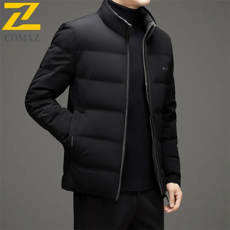 COMXZ Men Puffer Jacket  Winter Warm Business Casual Lightweight  Skiing White Duck Down Outdoor Windproof Thickened Parka Coat