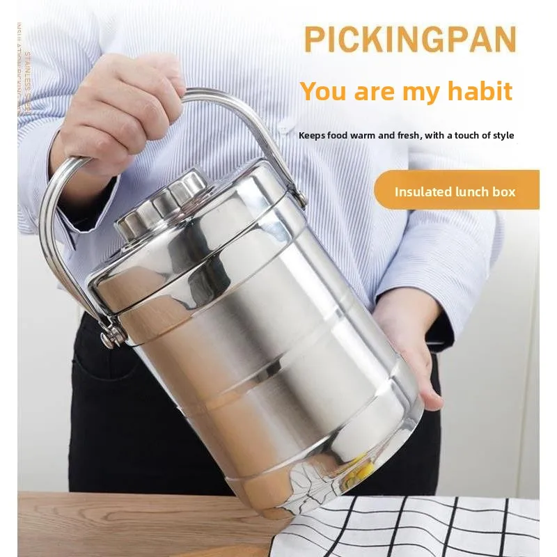 

Large Capacity Stainless Steel Insulated Lunch Box Triple Layer Student Bento Box Long Water Bottle for Work Adults