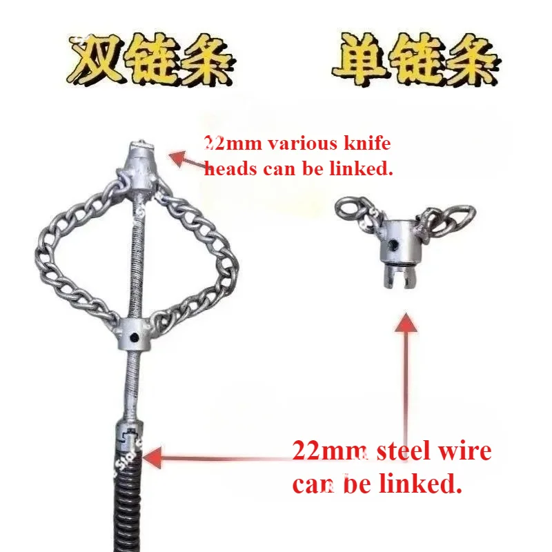 pipe hard object cleaning 16mm22mm spring drill tool, sewer pipe steel wire tool Chain dredger,