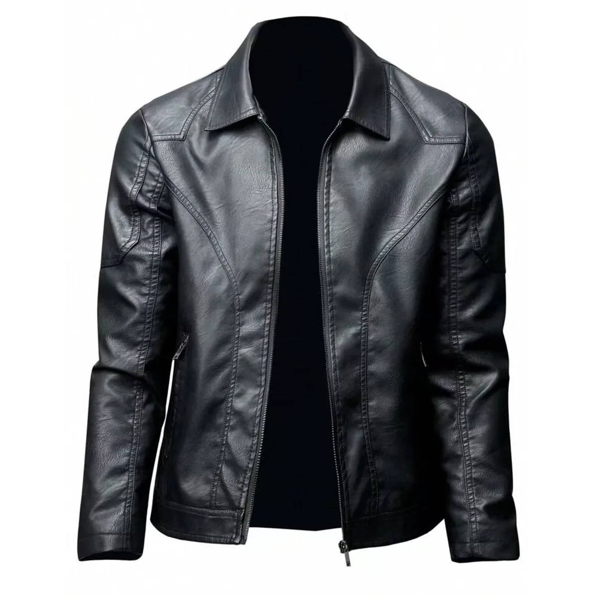 

Men Winter Lapel Collar Thicken Faux Leather Jacket 2025 Spring and Autumn Vintage Motorcycle Leather Jacket Men's Casual Jacket