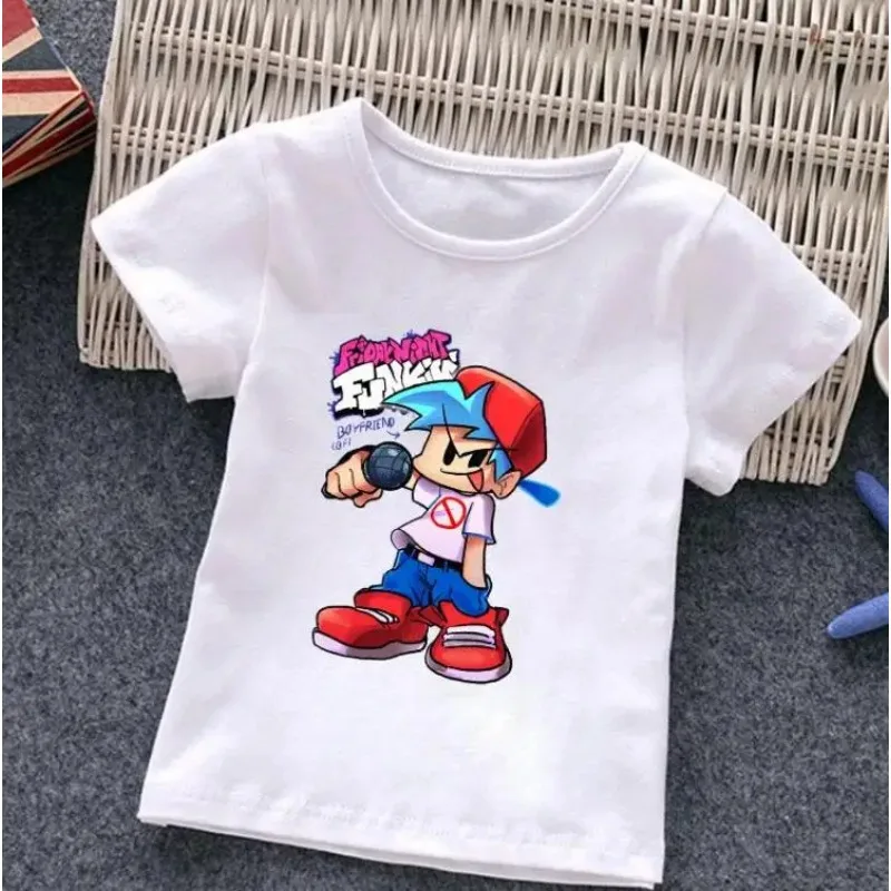 Friday Night Funkin Summer Arrival Girls Fashion Cartoon Printed T -Shirt Kids Tops Clothes Girls Clothes