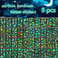 5pcs Children's Cartoon Luminous Tattoo Stickers Waterproof for Party Animal Dinosaur Mermaid Face Body Safety Stickers