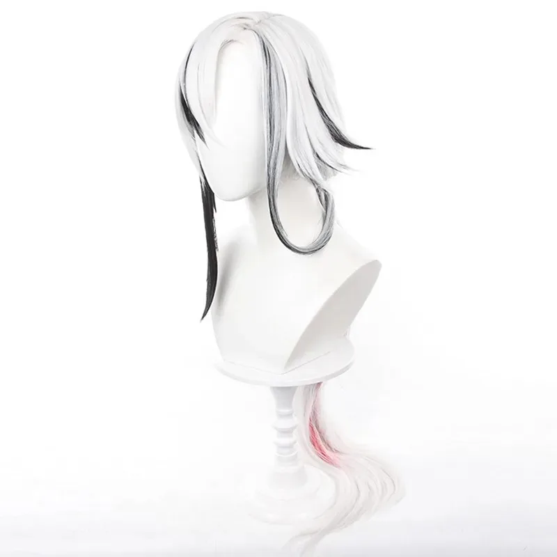 L2025l nova peruca cosplay para genshin impacto arlecchino knave peruca mistura branca cabelo preto tecido sintético para comic con cosplay mostrar
