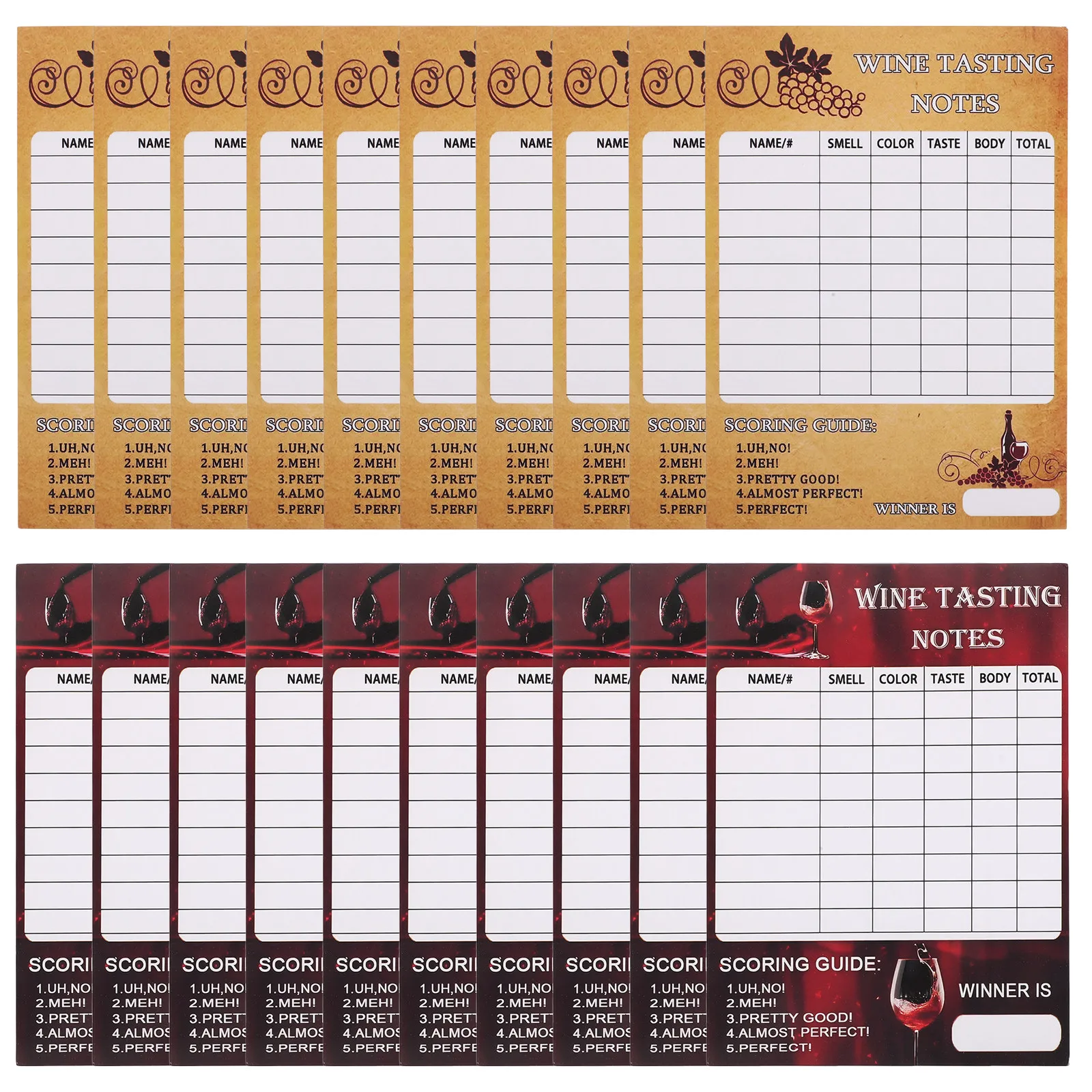 60Pcs Wine Tasting Scorecard Rating Card Set Beginner Friendly Wine Tasting Accessories Party Notes Sheets Rating Card Set
