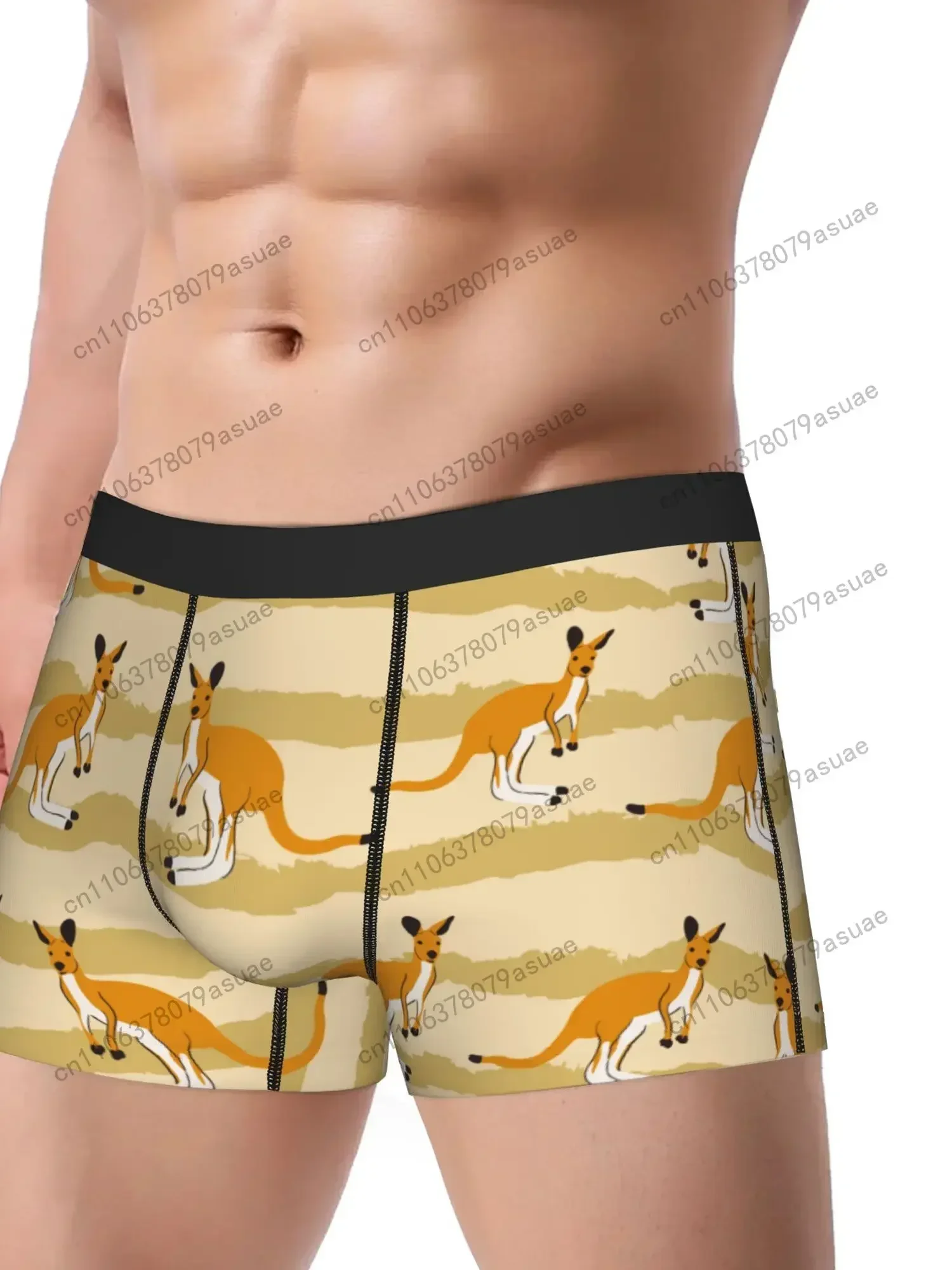 Men'S Kangaroo Print Boxer Briefs - Stretchy Comfort Fit Casual Underwear with Unique Animal Design Comfortable Underw Black