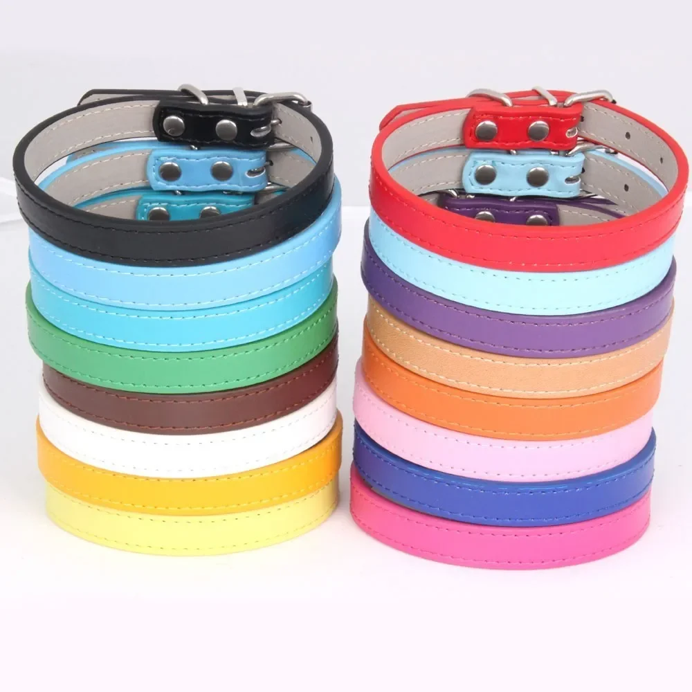 Hot!Pet Product Soft Leather Dog Collar Adjustable Puppy Cat Necklace Leash Strap for Small Medium Big Dog 16 Color Pet Supplies