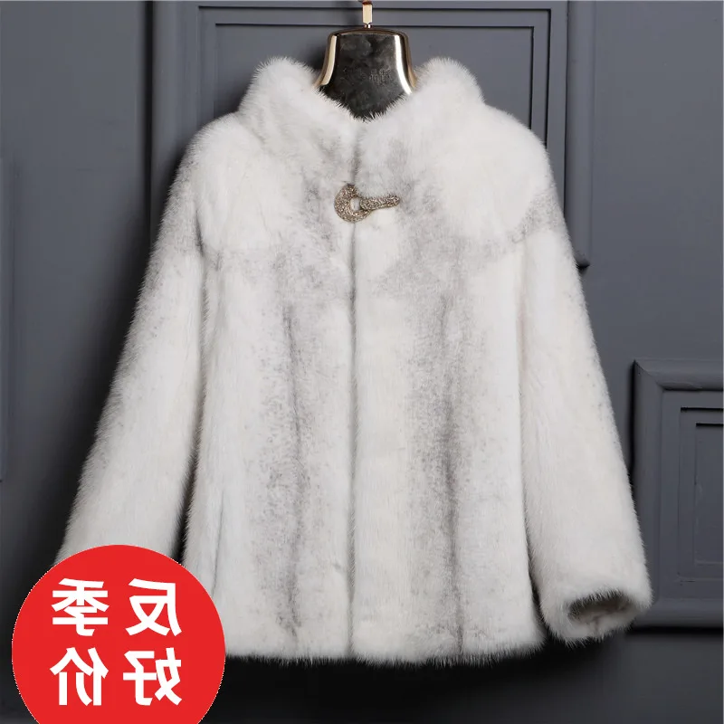 

mink Water mink coat whole fur coat female cross mink hair Haining 2023 new short section stand collar Korean fashion