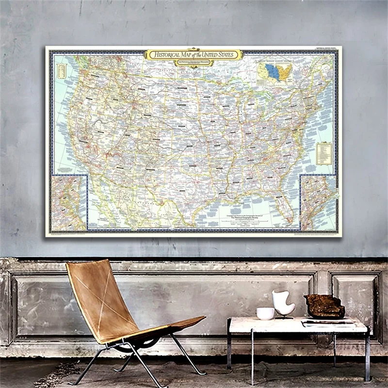 90*60cm mapa historii amerykańskiej bez ramki plakaty i druki obrazy na płótnie obrazy na płótnie dekoracja wnętrz przybory szkolne