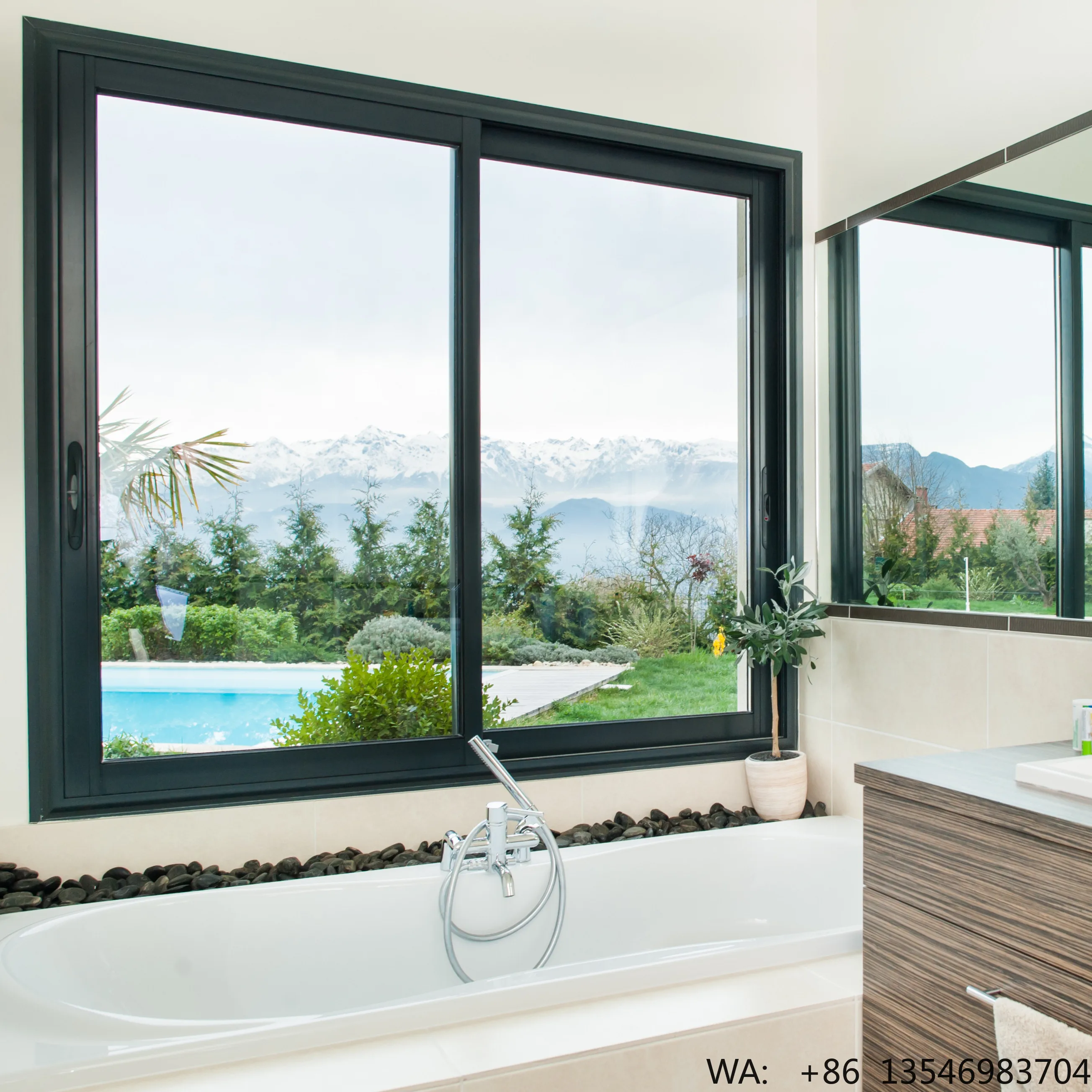 

TOMA Modern Double Glass Sliding Window Aluminum Alloy Frame for Apartments or Houses Horizontal Opening Pattern