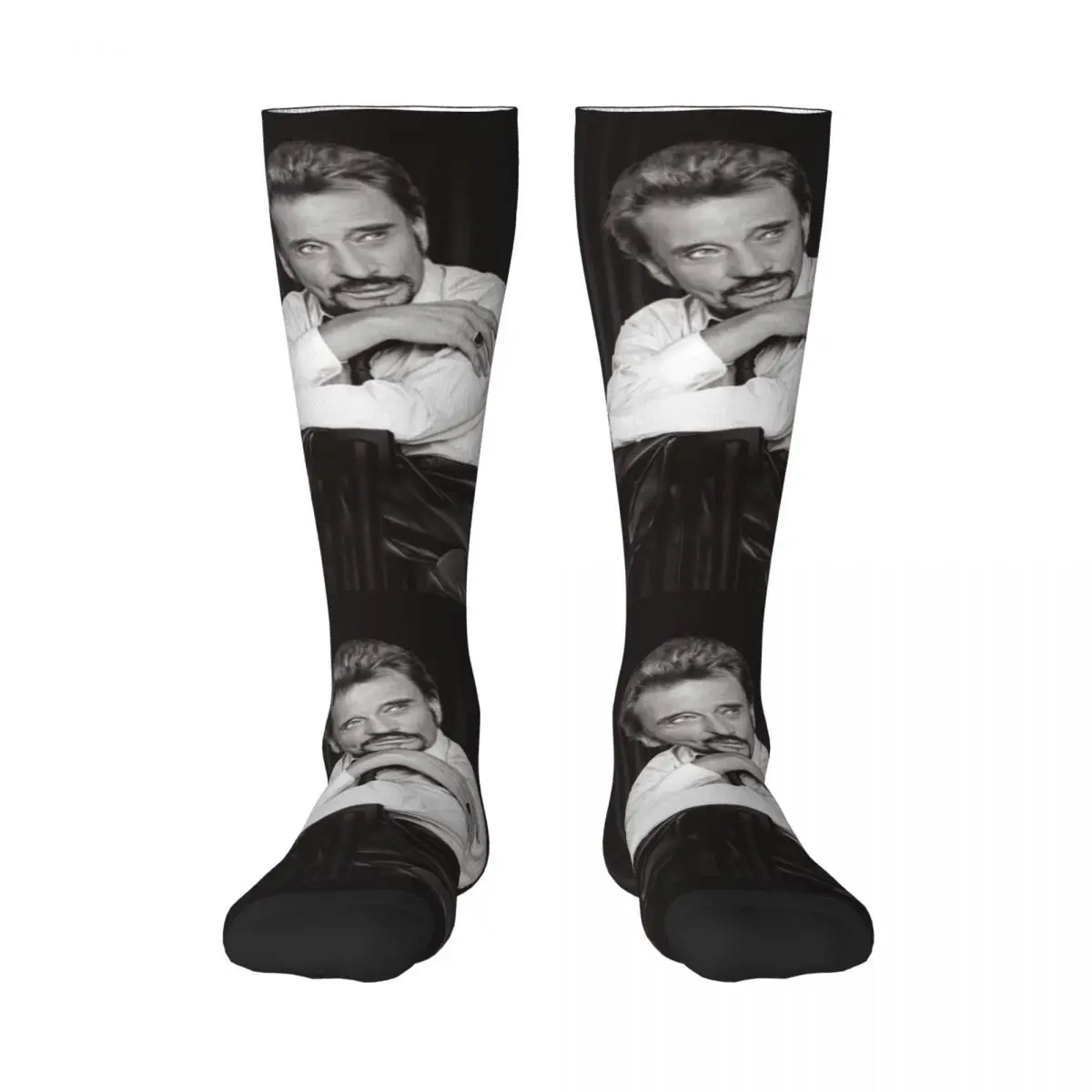 Cool Johnny Hallyday Women Thigh High Stockings Kawaii French Rock Singer Over The Calf Tube Socks