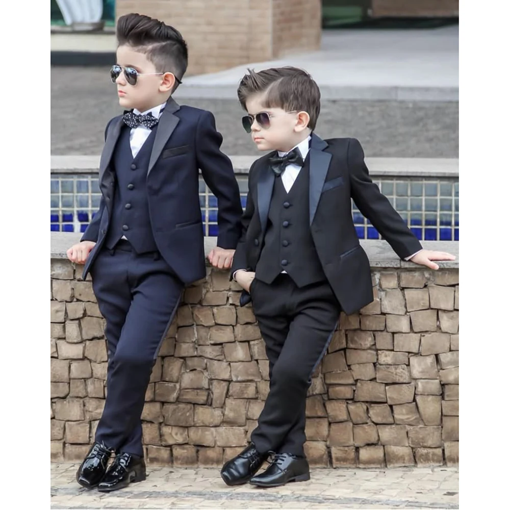 

Black Single Breasted Notch Lapel Boys Suit 3 Pcs (Blazer+Pants+Vest) Sets Wedding Formal Occasion Birthday Party Boys Clothing