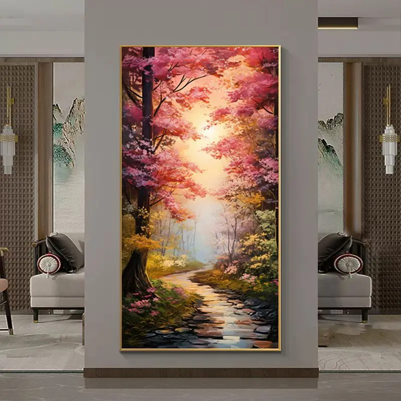 

Набор для вышивания крестиком «Розовый лесной пейзаж»: современный минималистичный декор для дома, полный комплект для вышивания, для коридора и гостиной