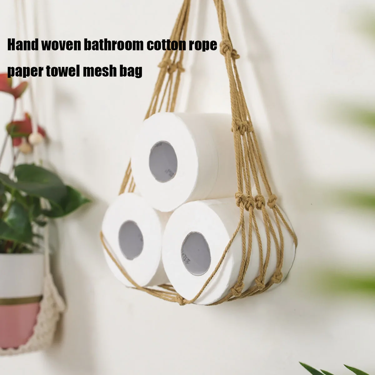 Natural Toilet Paper Holder, Roll Storage Paper Towel Holders, Book Organizer Bathroom Accessories, Kitchen Basket Towel Rack