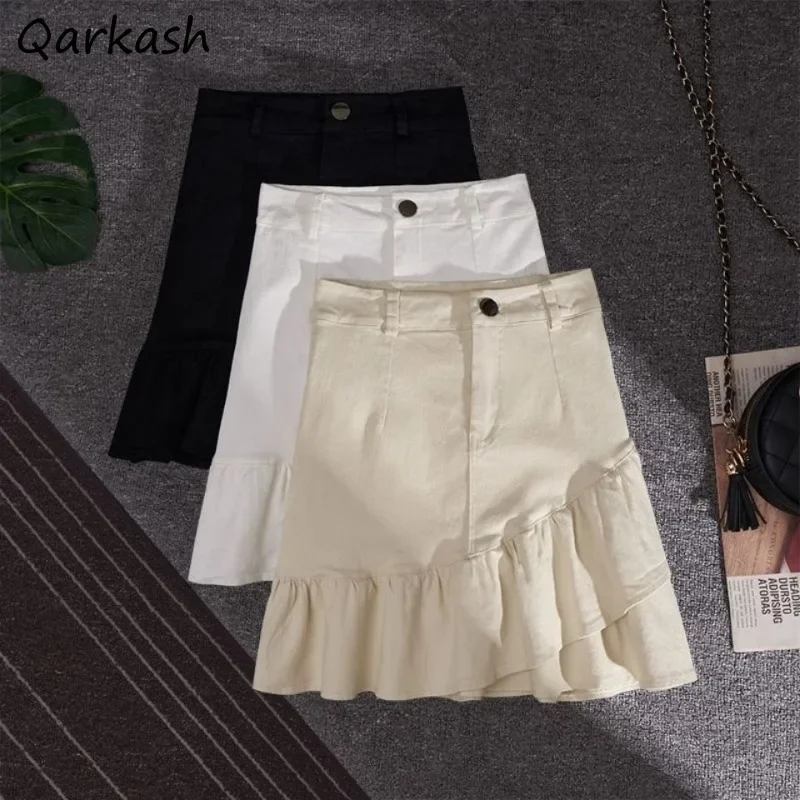 

Denim Mini Skirts Women Ruffles Girlish Hotsweet Tender Irregular Summer High Waist All-match Ulzzang Students Fashion Simple