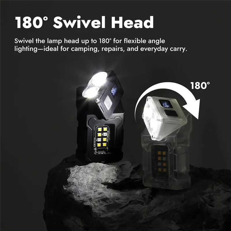 ABKS-Rechargeable Mini Work Light Swivial LED Flashlight 800 Lumens, EDC Clip-On Design With Back Clip