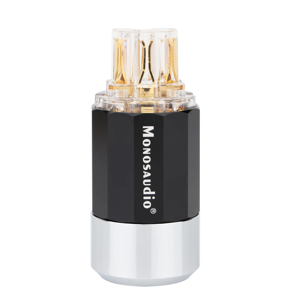 Monosaudio E109/F109 99.998% Pure Copper Rhodium Plated Schuko Power Plug European Male Connector+IEC Female Connector Plug