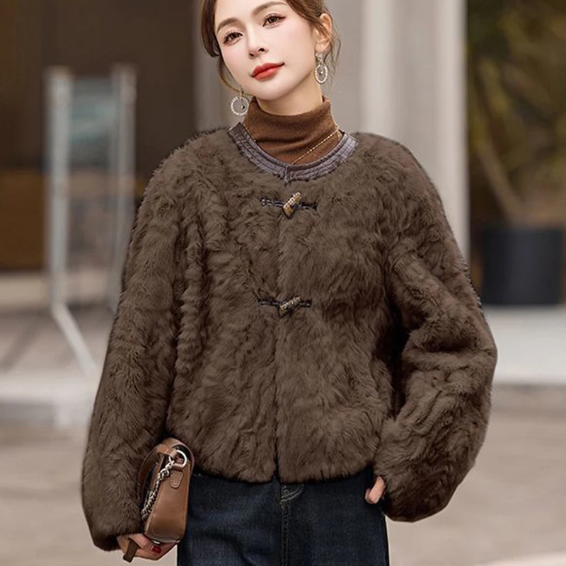 سترة نسائية كورية من فرو الخراف الصناعي لخريف وشتاء بأكمام طويلة معطف دافئ سميك أنيق غير رسمي ملابس خارجية للمكتب للركاب