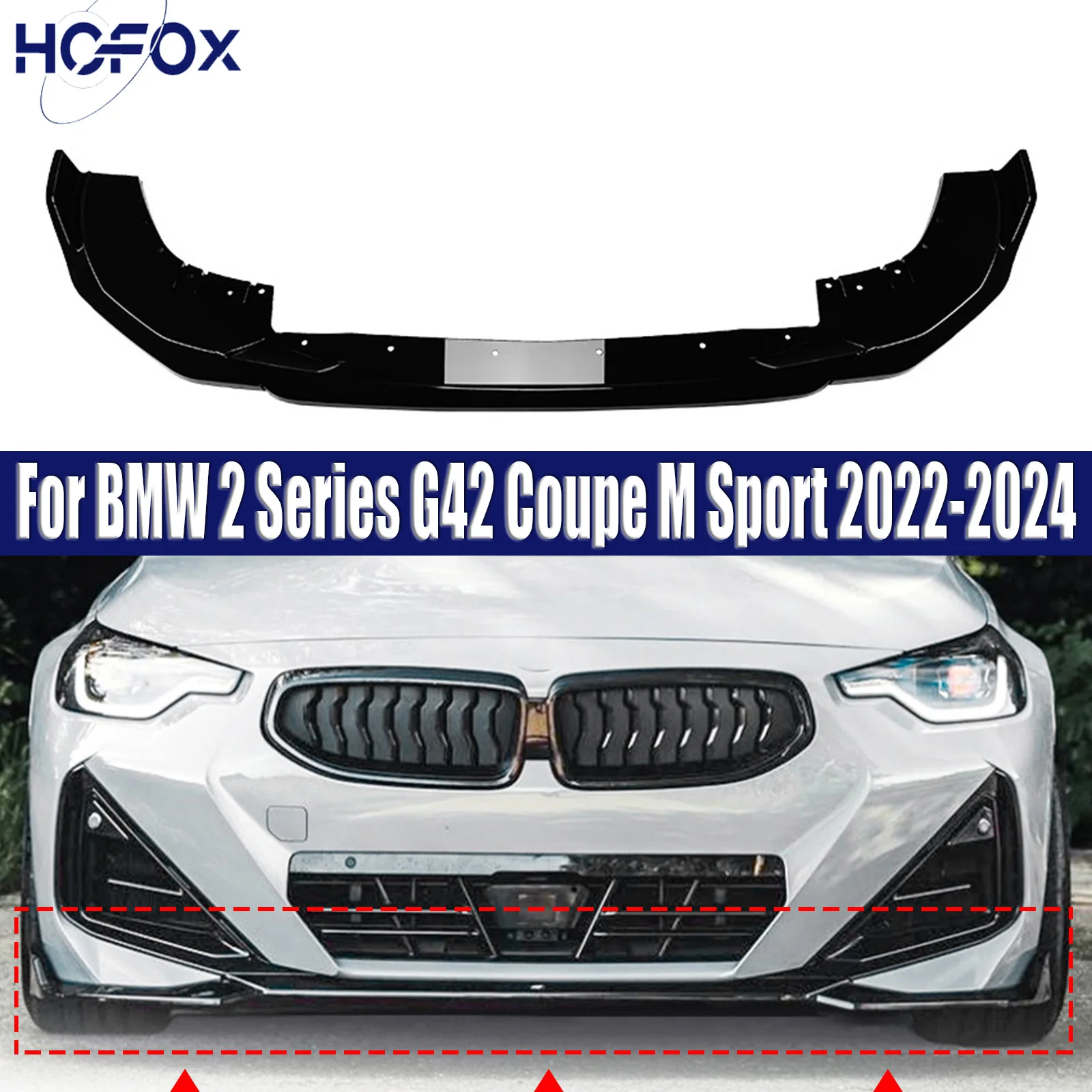

Front Bumper Lip Spoiler Black Splitter Diffuser Trim BodyKits Tuning For BMW 2 Series G42 Coupe M Sport 2022-2024