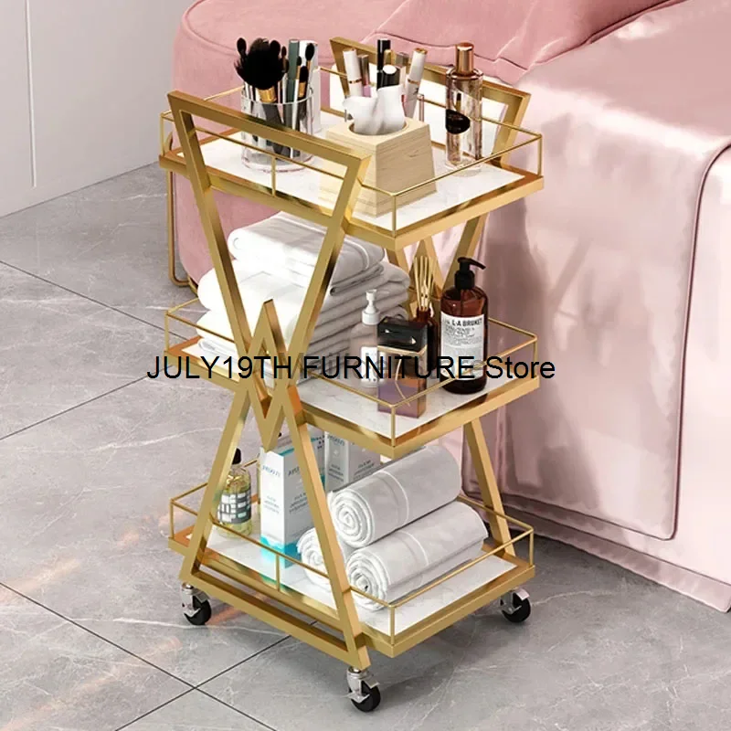 

Simple Wrought Iron Salon Trolleys Manicure Rack Tool Trolley Modern Salon Furniture Home Multi-layer Storage Rack with Wheels