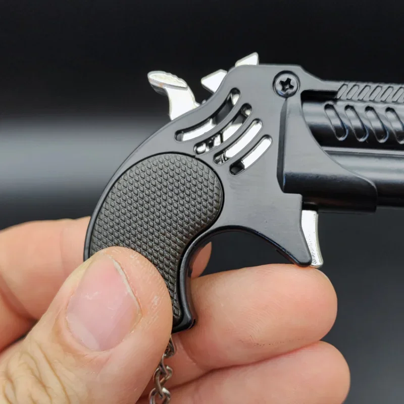 Small EDC Metal Delinger Mini Pendant Folding Rubber Band Gun Keychian Toys 6-shot Rubber Band Soft Elastic Gun Gifts Toy