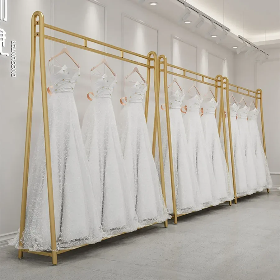 Marriage Cloth Racks Golden Double Levels Large Tall Vertical Modern Long Luxury Clothes Hanger Boutique Zapatera Room