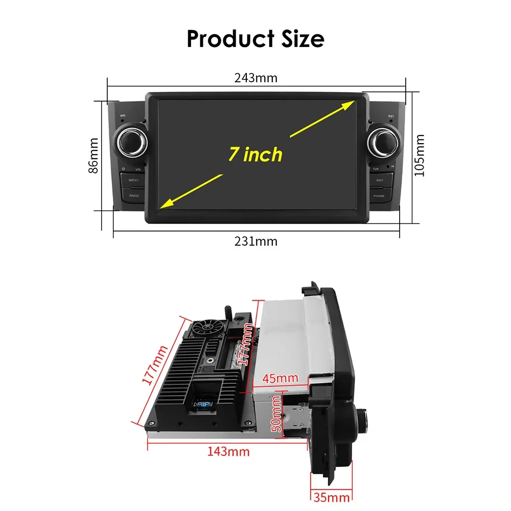 7inch Android OS For Fiat Grande Punto Linea 2007-2012 Car Radio Navigation Stereo Screen Multimedia Player Wireless Carplay